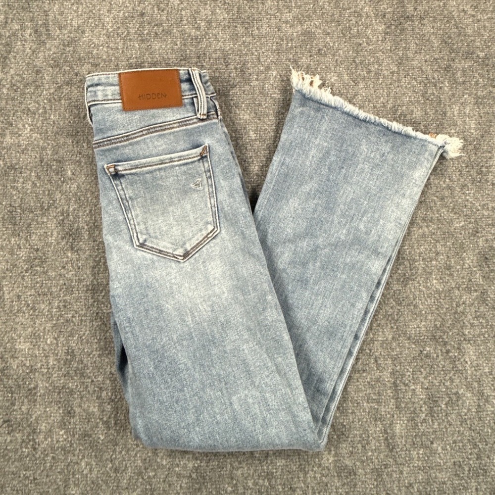 Hidden Jeans Womens 25 High Rise Flare Light Wash Split Raw Hem Stretch Denim